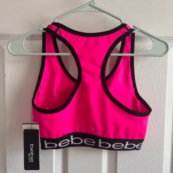 BEBE SPORT CONTRAST LOGO RACERBACK SPORT BRA-Medium - Picture 2 of 6